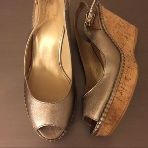 Stuart Weitzman Gold Cork Open-Toe Platforms